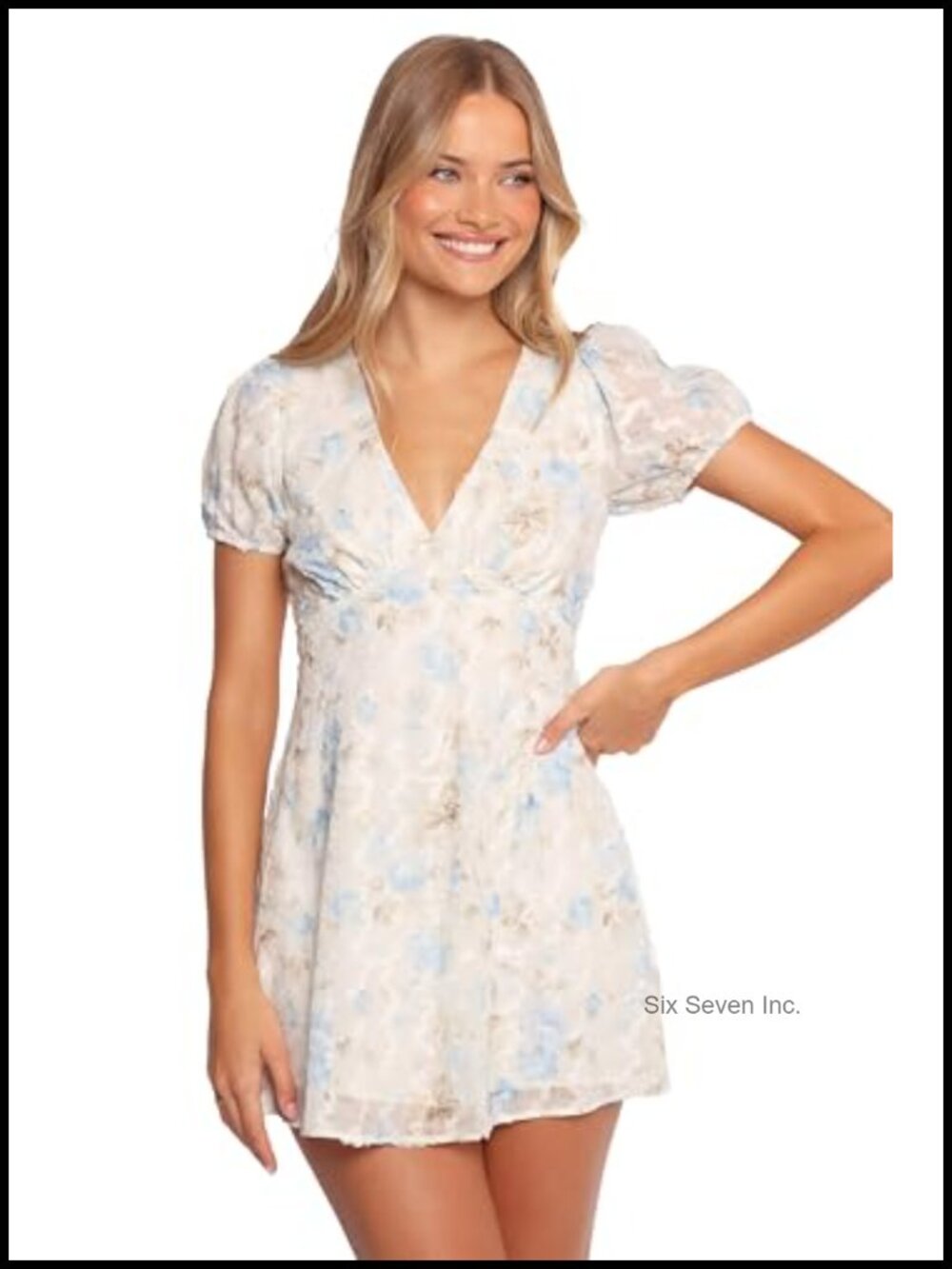 Petal & Pup Women's Marisol Mini Dress A-Line V-Neck Floral Puff Sleeve